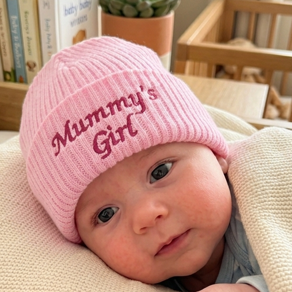 KW115: Baby Embroidered Mummy's Girl Knitted Hat (Newborn -3 Months) KW115: Baby Embroidered Mummy's Girl Knitted Hat (Newborn -3 Months)